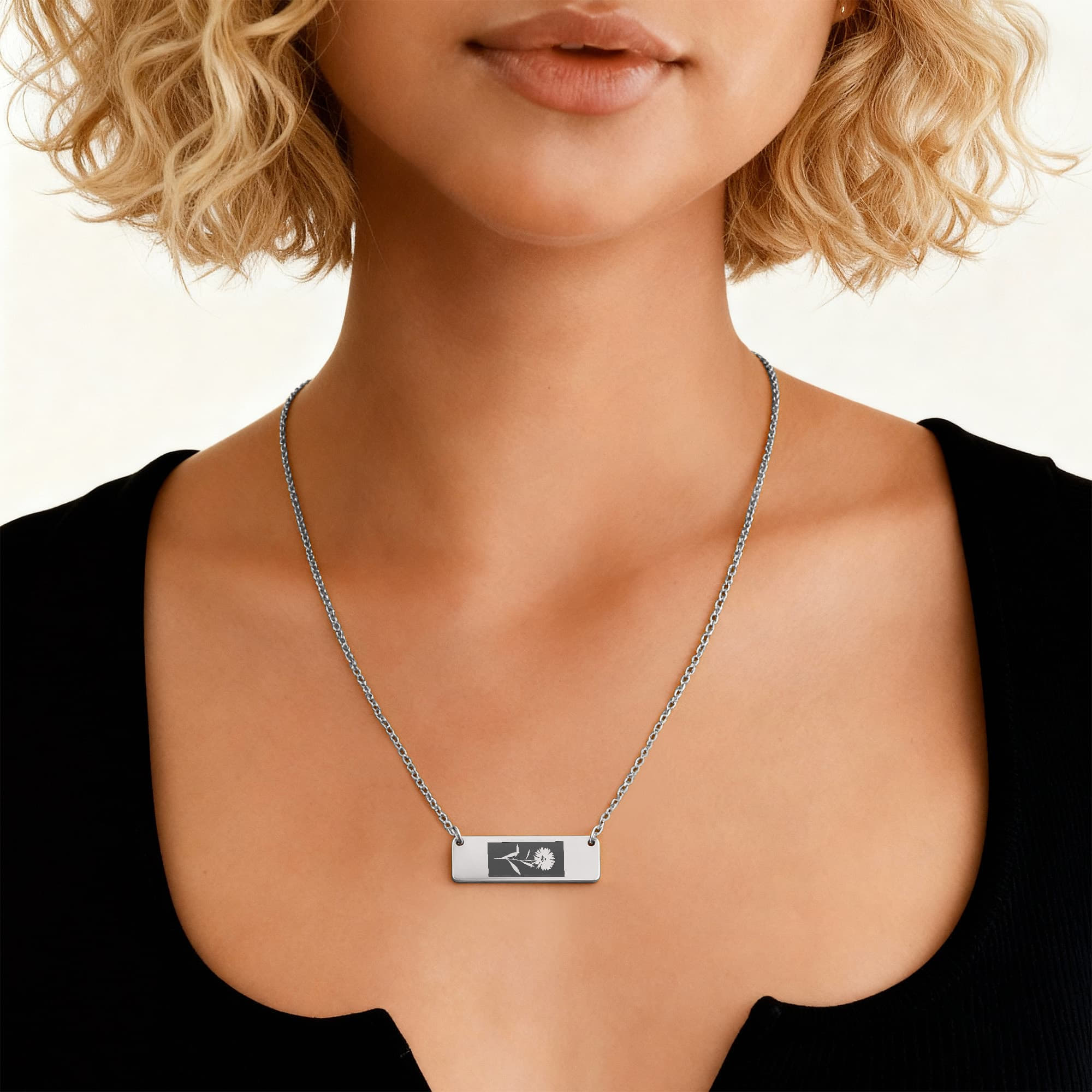 Horizontal Bar Necklace Birth Month Flowers - Flourish Love Shop