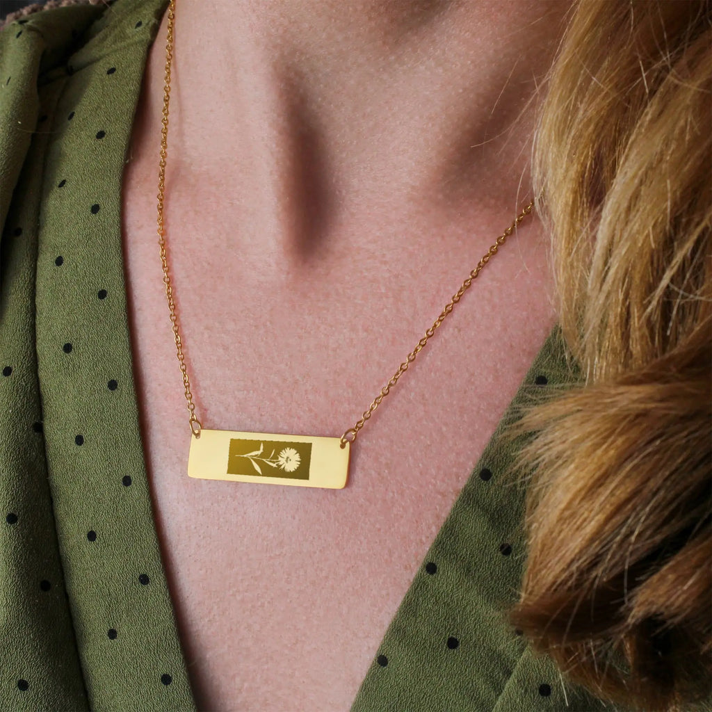 Horizontal Bar Necklace Birth Month Flowers - Flourish Love Shop