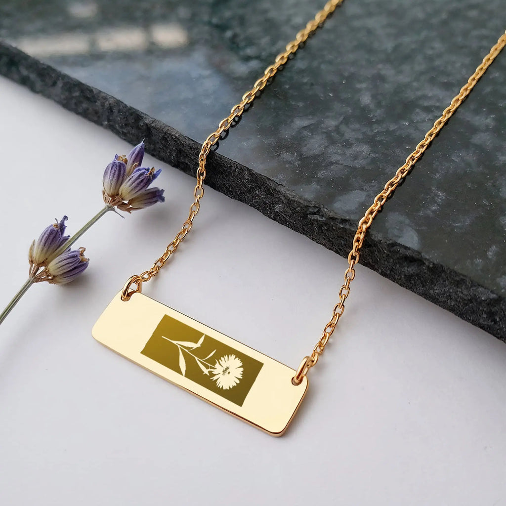 Horizontal Bar Necklace Birth Month Flowers - Flourish Love Shop
