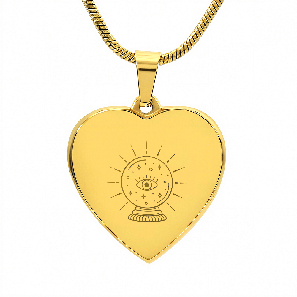 Crystal Ball with Eye of Providence Engraved Heart Necklace - Flourish Love Shop