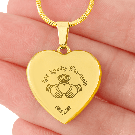 Claddagh Keepsake Necklace — Love, Loyalty & Friendship with Custom Engraving on the Back - Flourish Love Shop