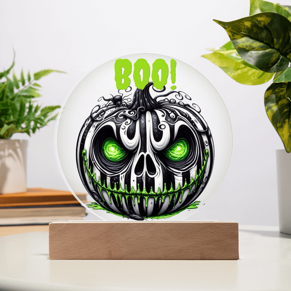 BOO-tiful Glow – Halloween Acrylic Plaque with Spooky Neon Pumpkin