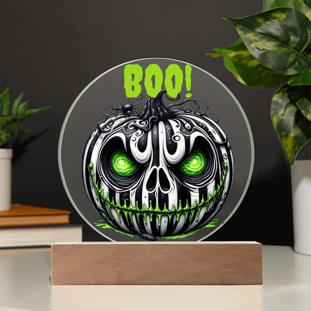 BOO-tiful Glow – Halloween Acrylic Plaque with Spooky Neon Pumpkin