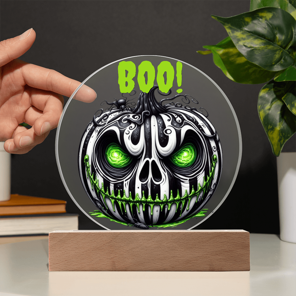BOO-tiful Glow – Halloween Acrylic Plaque with Spooky Neon Pumpkin