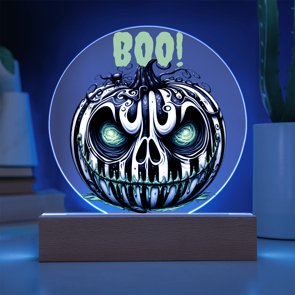 BOO-tiful Glow – Halloween Acrylic Plaque with Spooky Neon Pumpkin