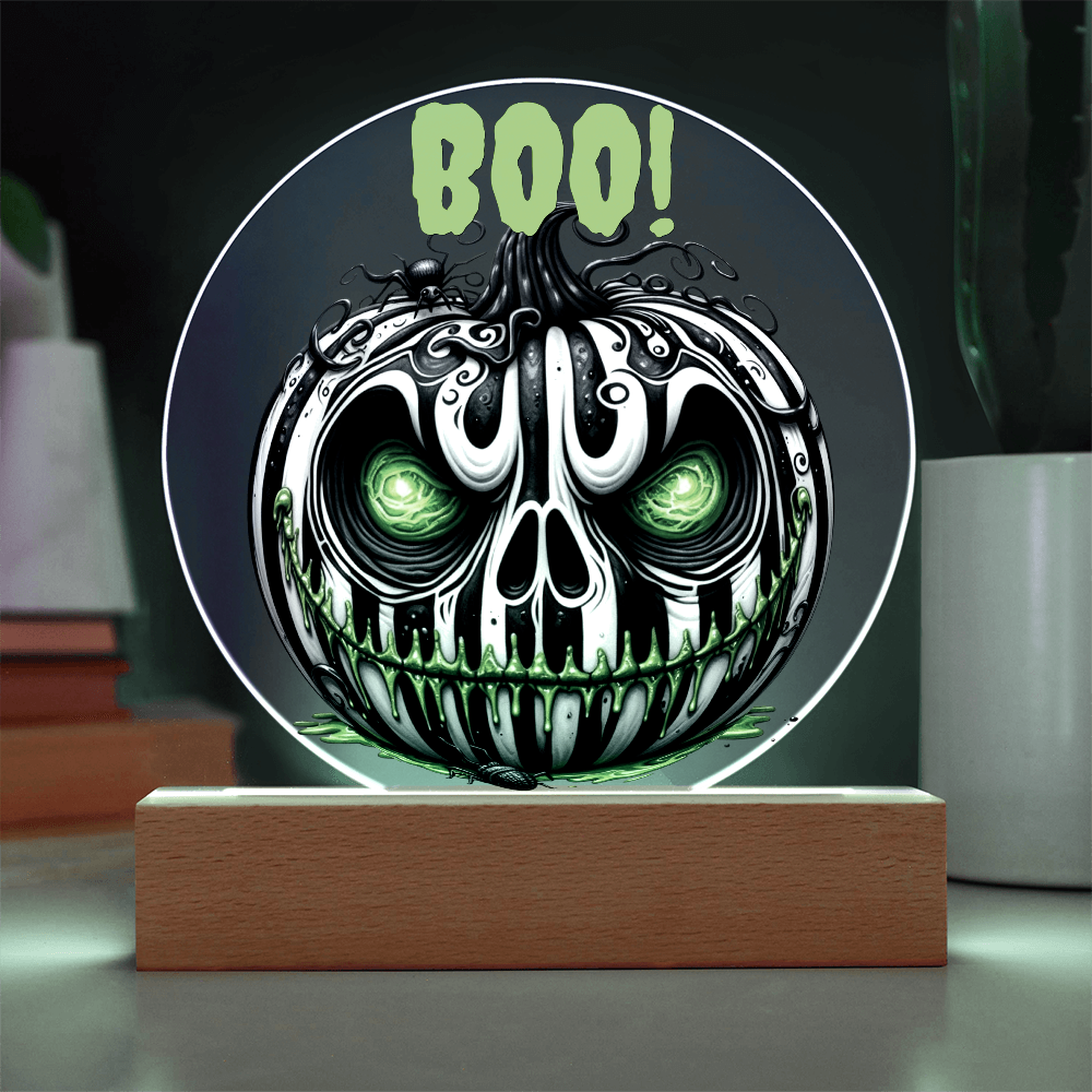 BOO-tiful Glow – Halloween Acrylic Plaque with Spooky Neon Pumpkin