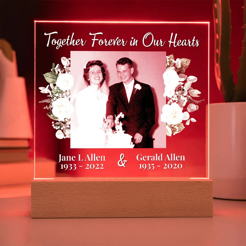 Together Forever in Our Hearts – Personalized Memorial Acrylic Light - Flourish Love Shop