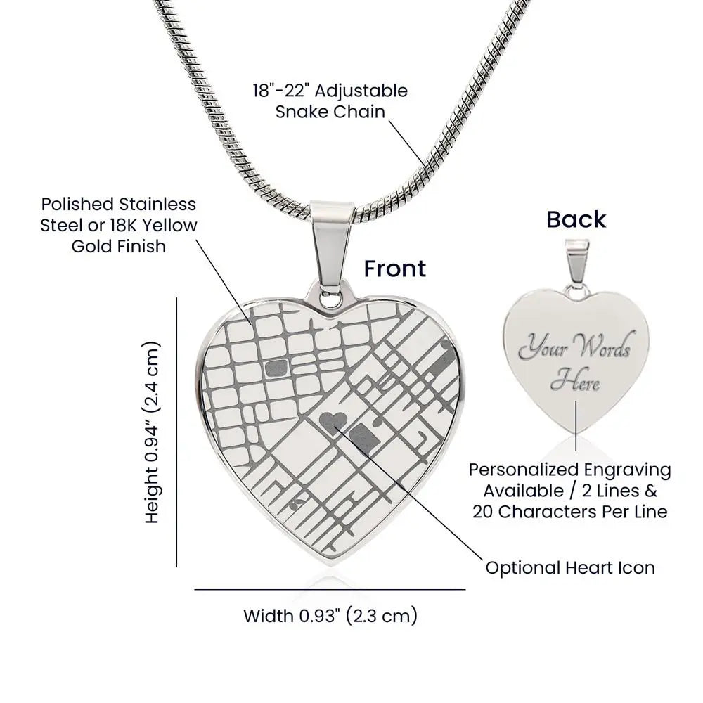 Your Love, Etched in Place – Personalized Map Heart Necklace - Flourish Love Shop