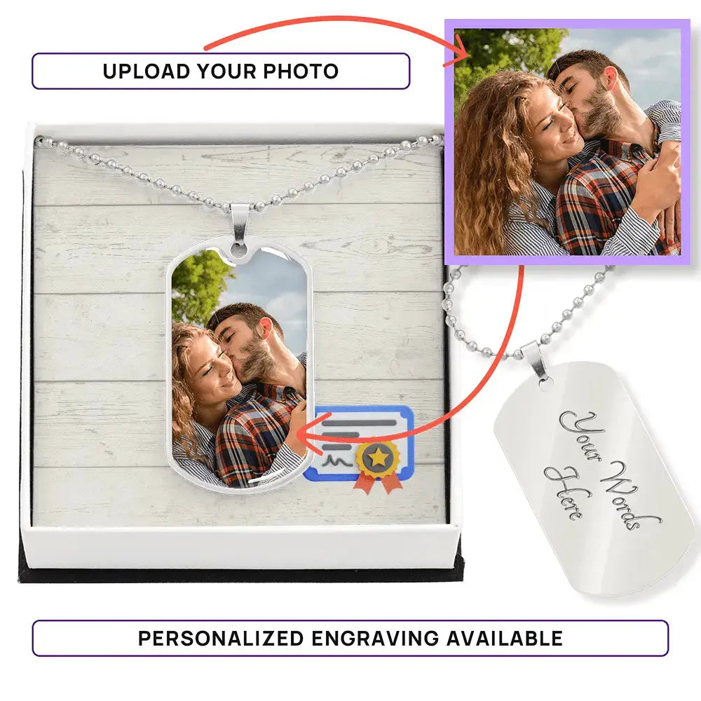 Adoption Day Dog Tag Necklace – Personalized Pet Photo & Custom Engraving - Flourish Love Shop
