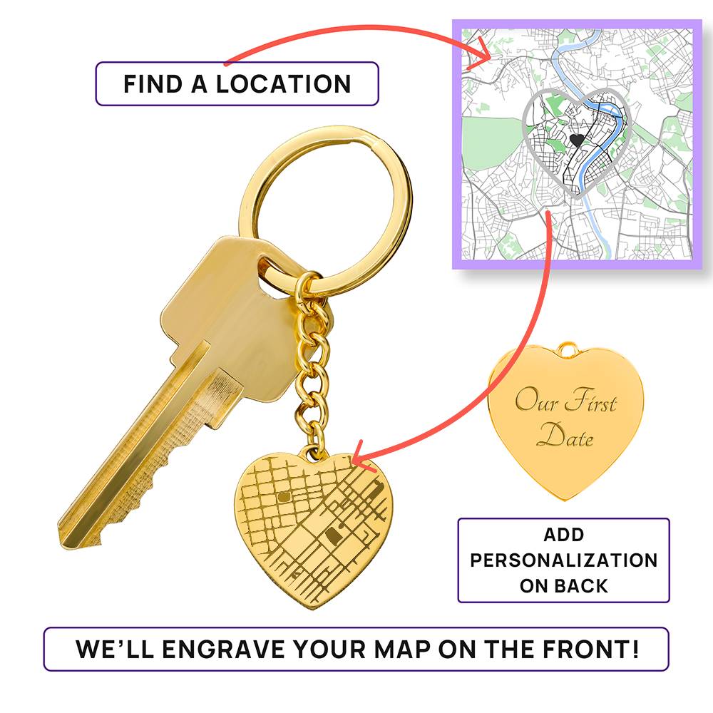 Engraved Map Keychain - so they'll always know their way home - Flourish Love Shop
