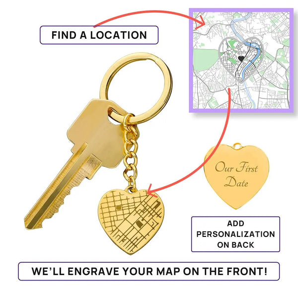 Engraved Map Keychain - so they'll always know their way home - Flourish Love Shop