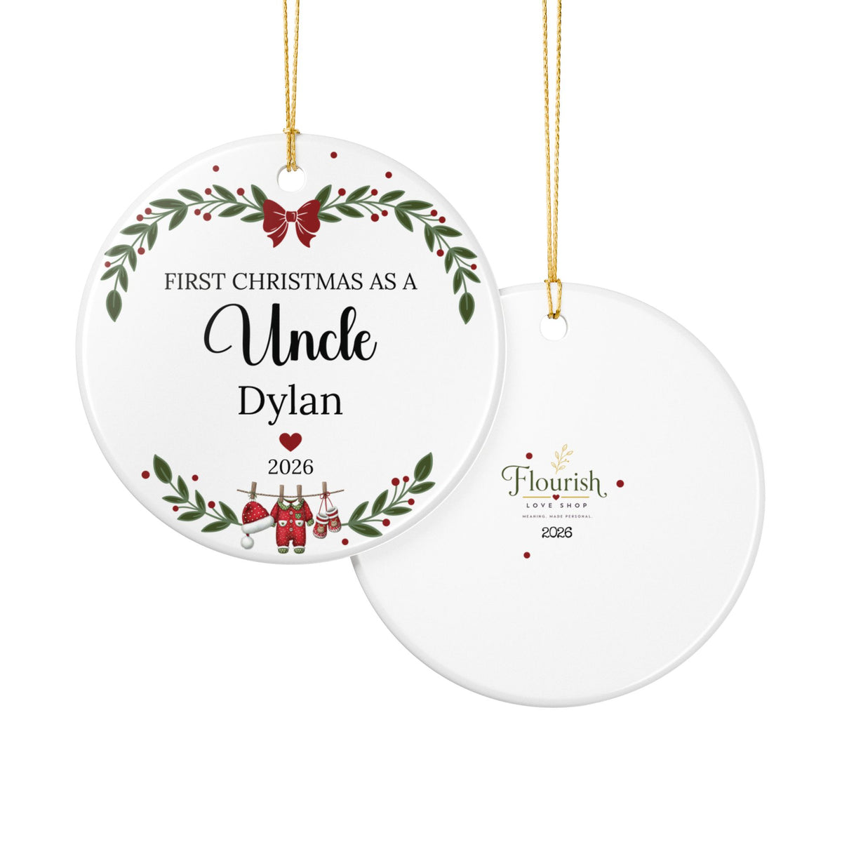 First Christmas as an Uncle Personalized Ceramic Ornament – Custom Name & Year