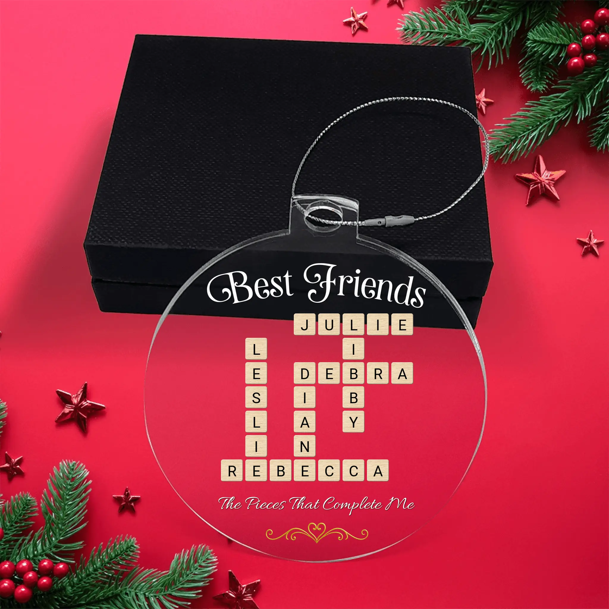 Best Friends Crossword Ornament – Personalized Acrylic Puzzle of Names - Flourish Love Shop