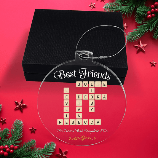 Best Friends Crossword Ornament – Personalized Acrylic Puzzle of Names - Flourish Love Shop