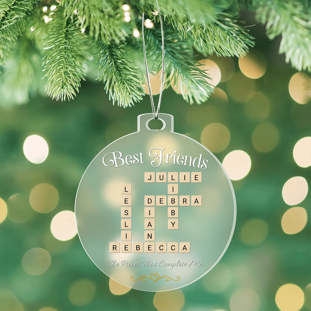 Best Friends Crossword Ornament – Personalized Acrylic Puzzle of Names - Flourish Love Shop