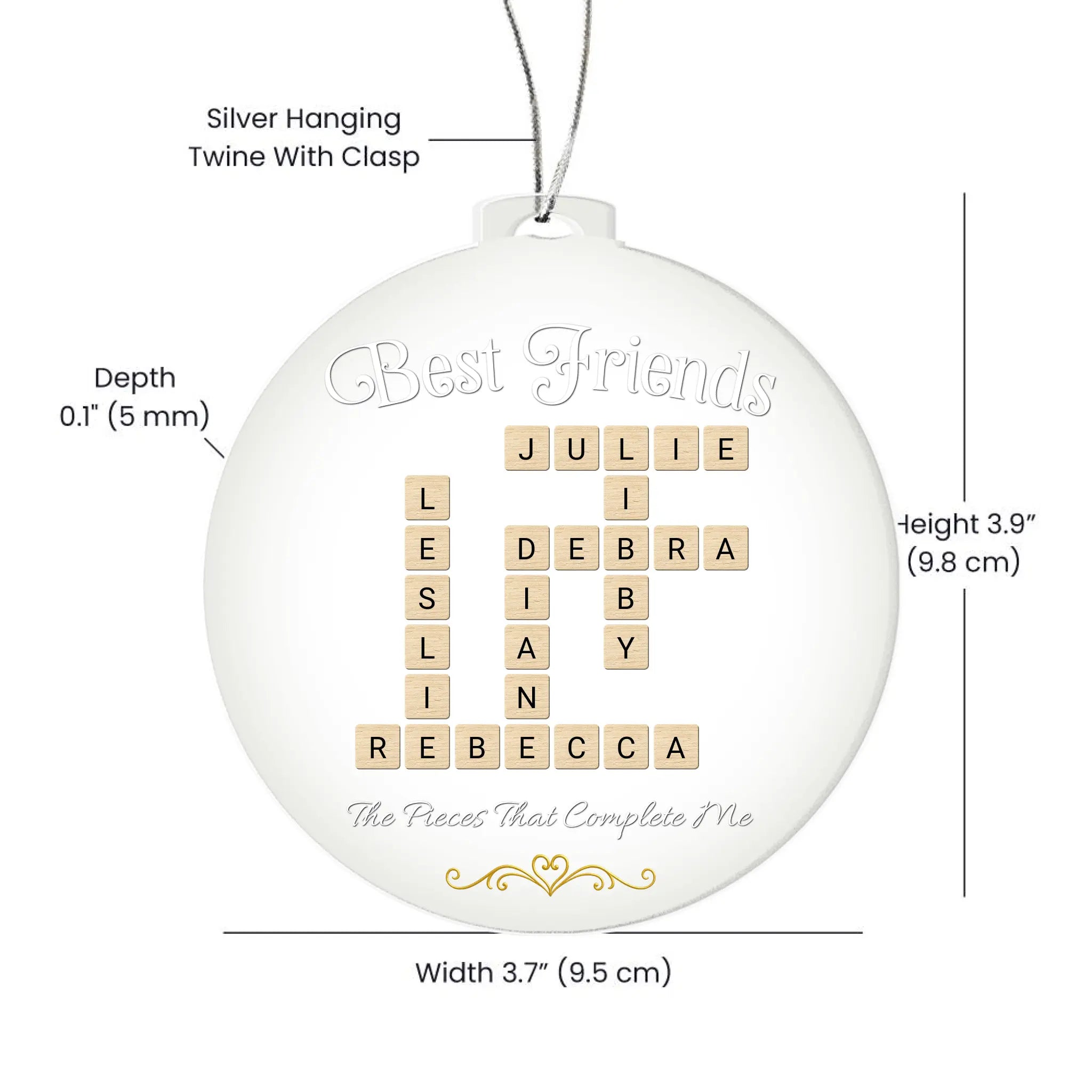 Best Friends Crossword Ornament – Personalized Acrylic Puzzle of Names - Flourish Love Shop
